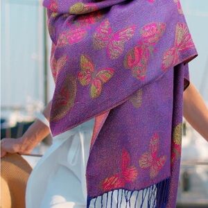 Butterfly Patterned Purple Scarf